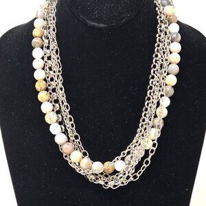 💖NEW! Multi 1Strand Bamboo Agate and Stainless Necklace